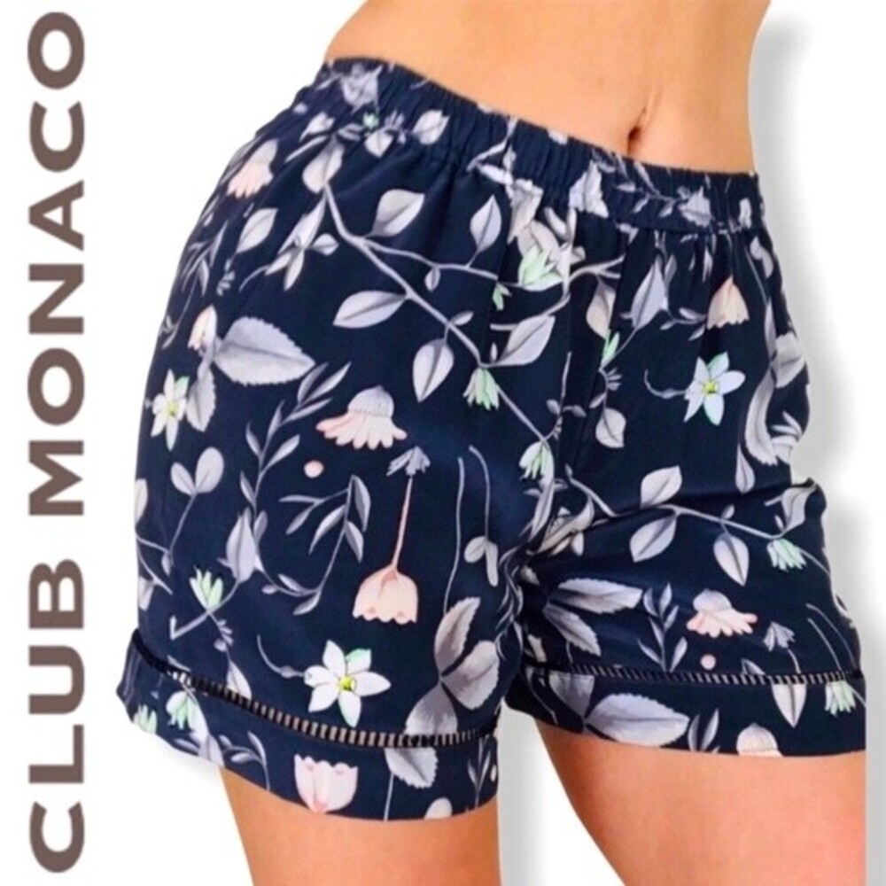 Club Monaco Floral Print Silky Boho Pull On Spring Summer Beach Casual Shorts 2 - Picture 1 of 10